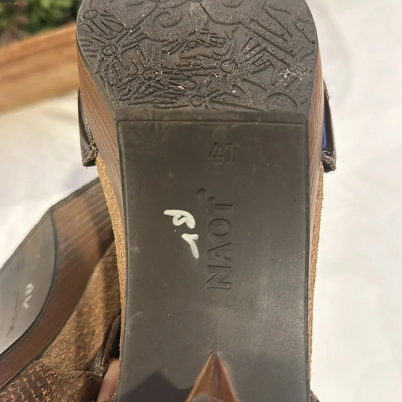 Naot Union BRONZE REPTILE ESPRESSO wedge HEEL ANKLE STRAP SANDALS Size 41 EUC‎ - Picture 7 of 7